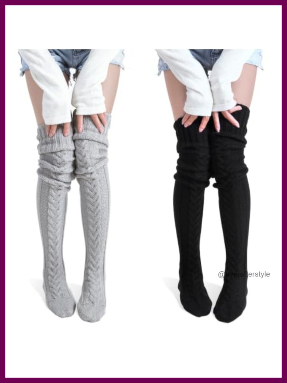 Cable Knit Thigh High Socks Over the Knee Leg Warmers
